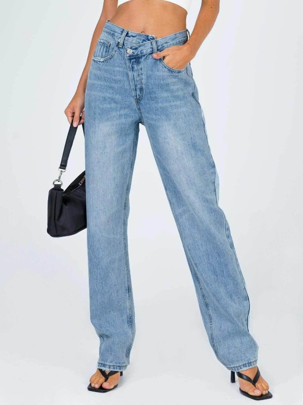 Princess Polly asymmetric jeans light denim size 2